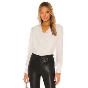 Divine Heritage silk Draped Cowl Blouse Pearl White Silk Large